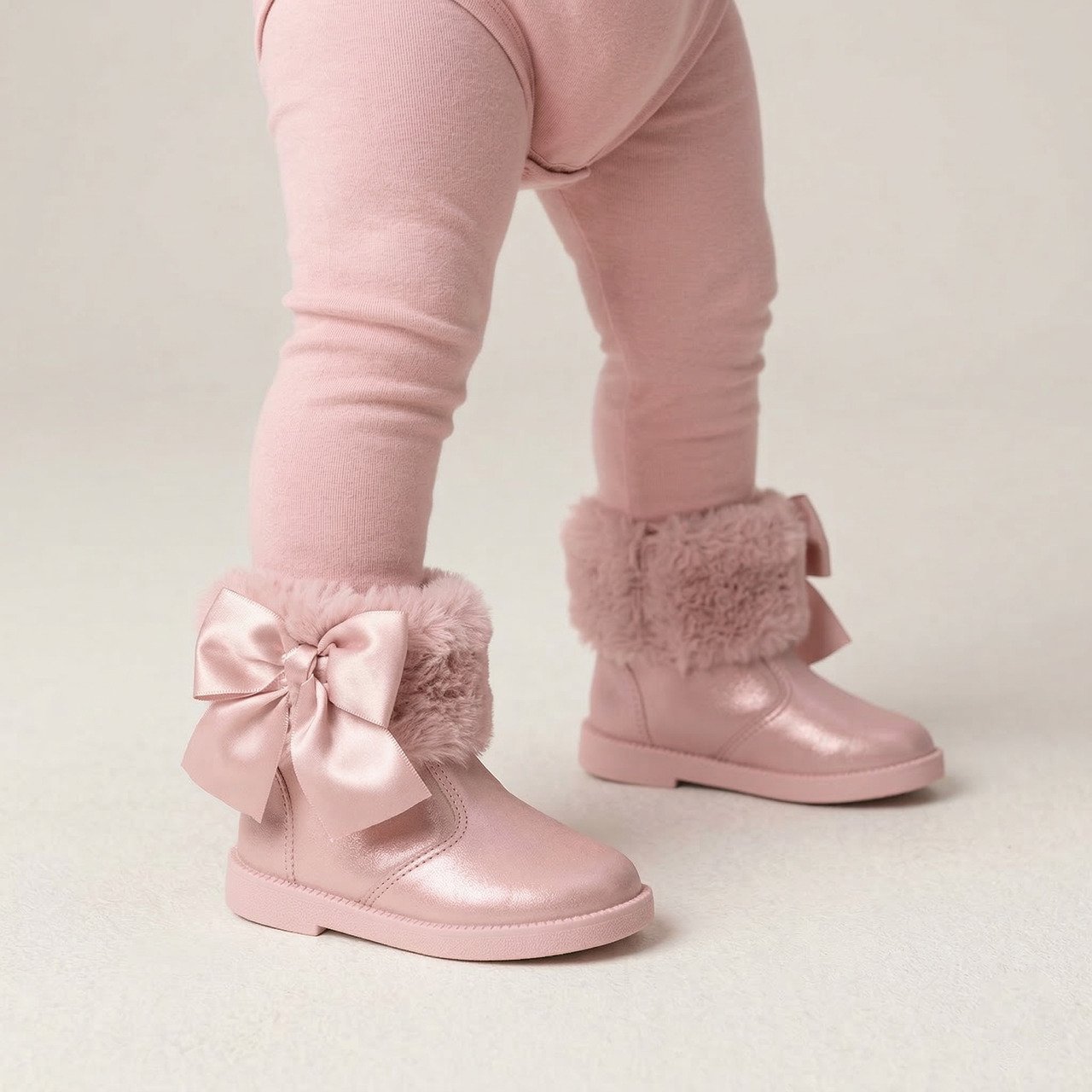 Bota Molekinha Bebê Com Pelo Rosa Rosa 2