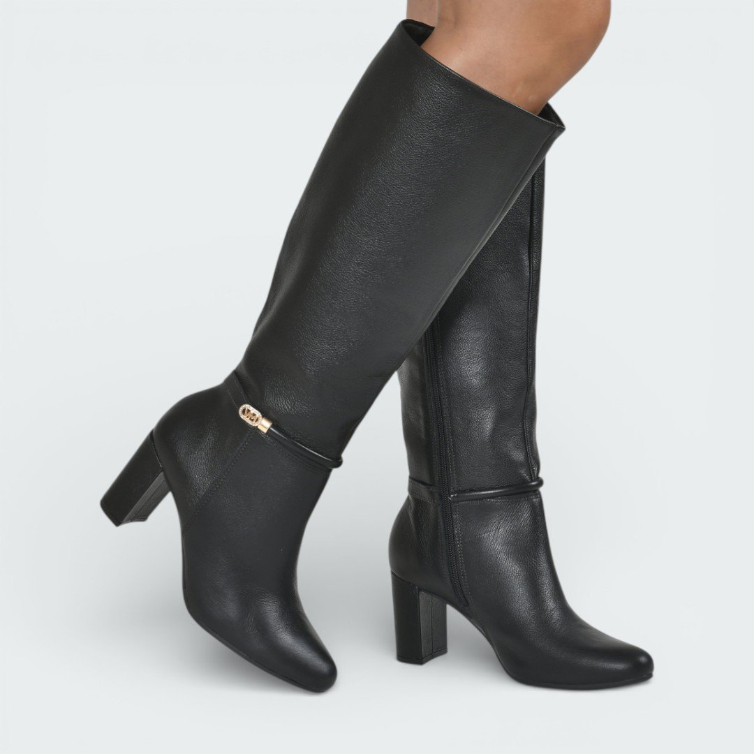 Bota Via Marte Cano Longo Couro Preto Preto 5