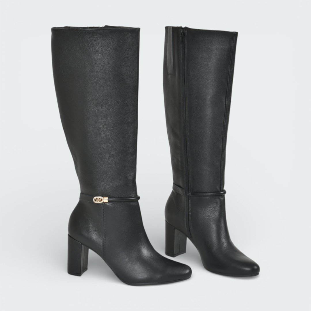 Bota Via Marte Cano Longo Couro Preto Preto 3