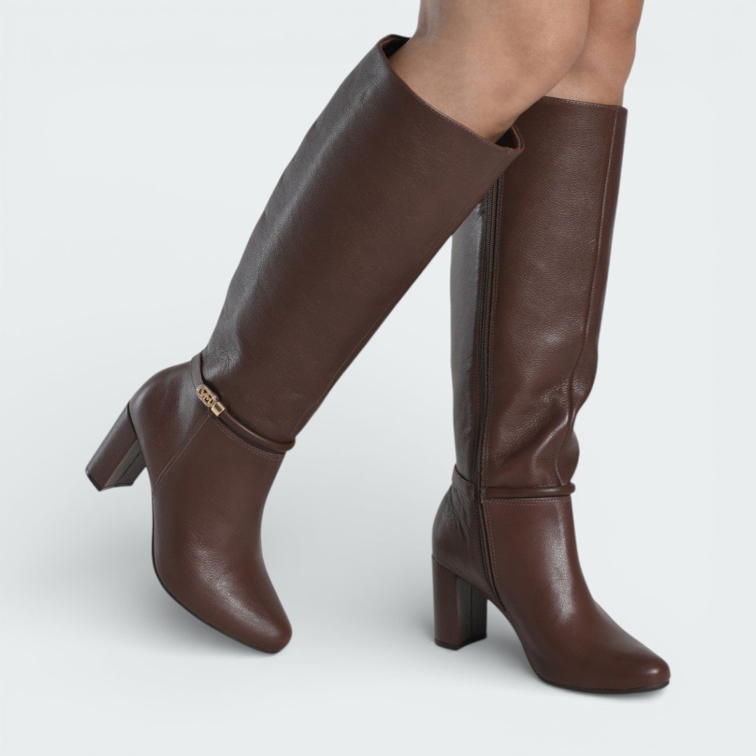 Bota Via Marte Cano Longo Couro Marrom Marrom 4