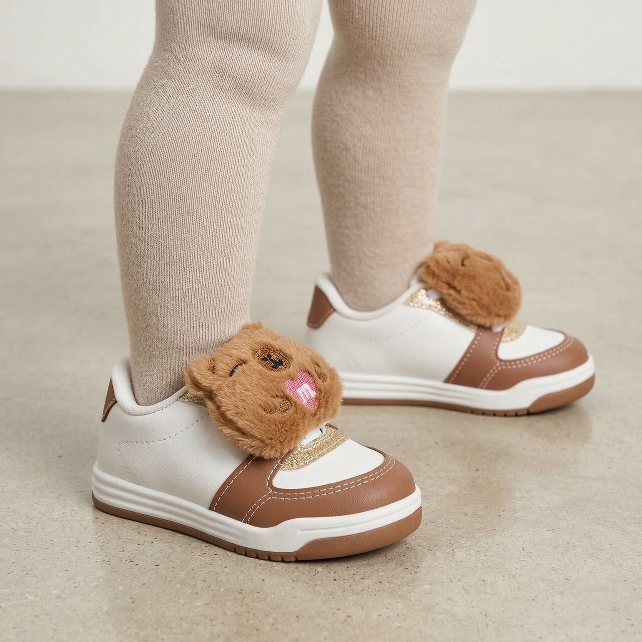 Tênis Molekinha Bebê Infantil Com Pelúcia Capivara Branco Branco/Marrom 2