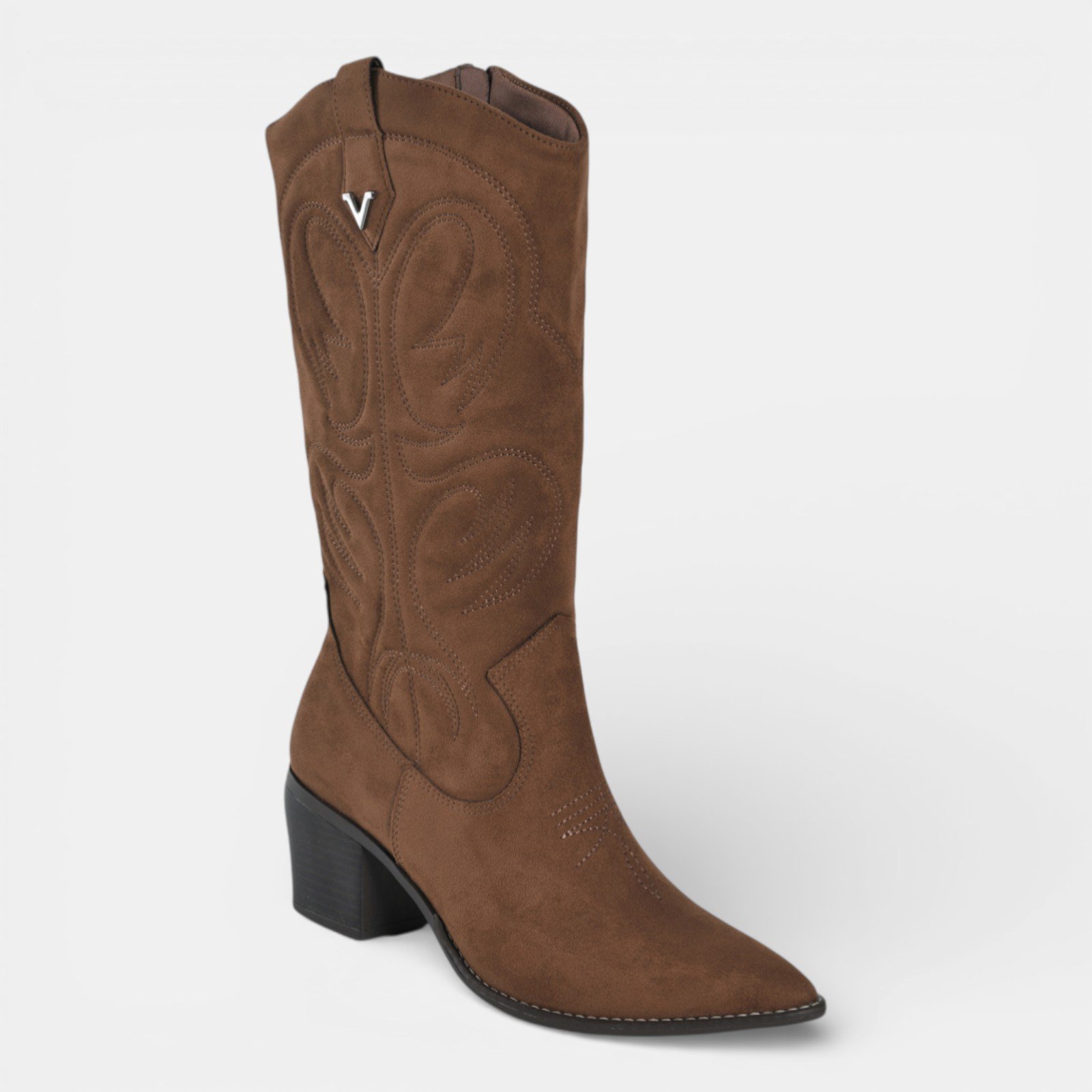 Bota Cano Longo Western Via Marte Camurça Conhaque Marrom 2