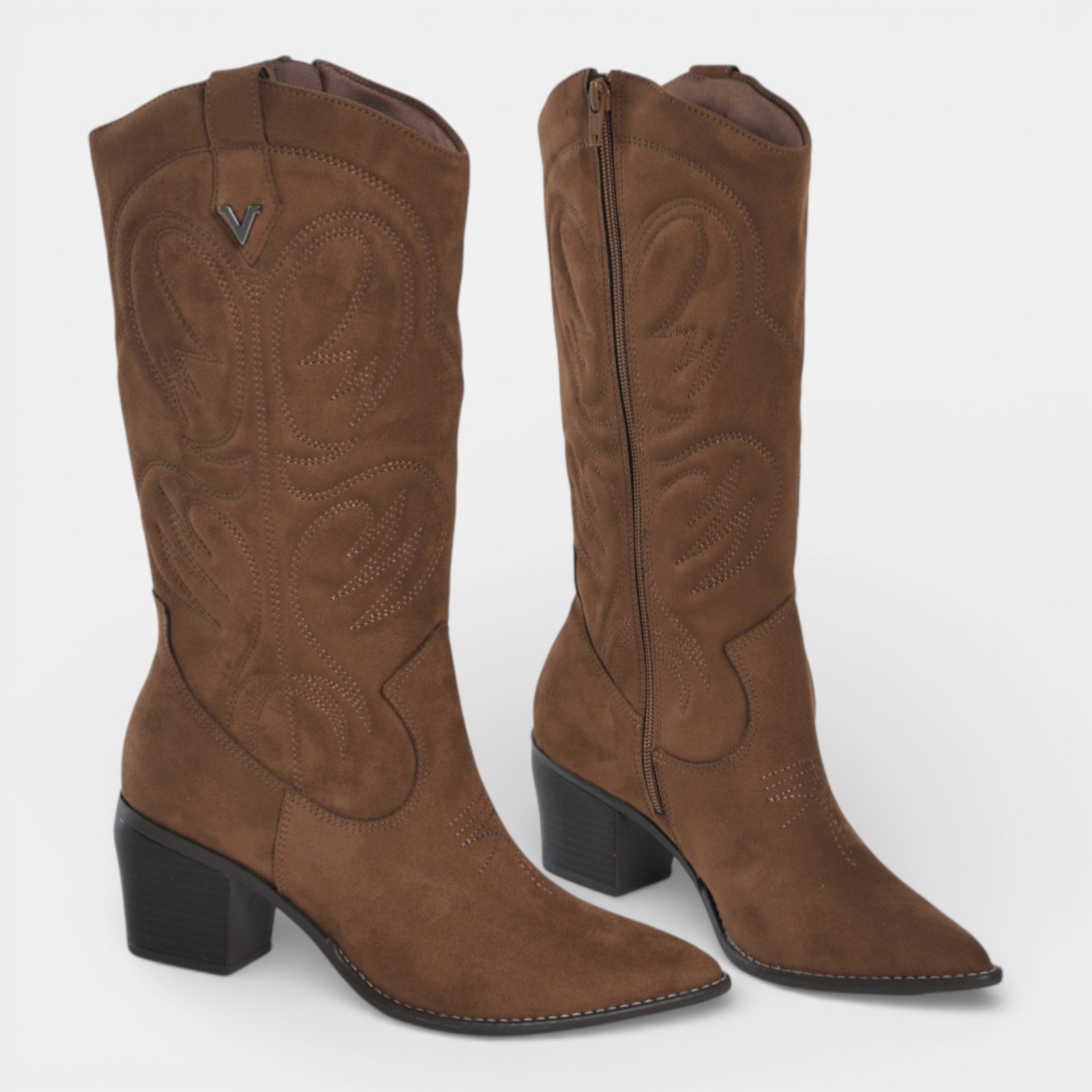 Bota Cano Longo Western Via Marte Camurça Conhaque Marrom 5