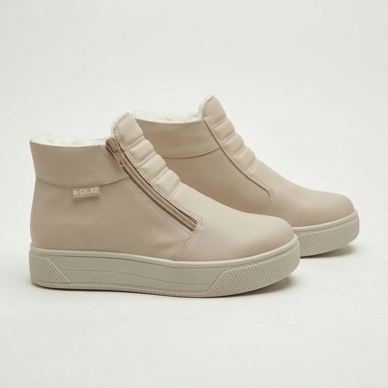 Tênis Cano Alto Quiz Com Pelo Napa Off White Bege 3