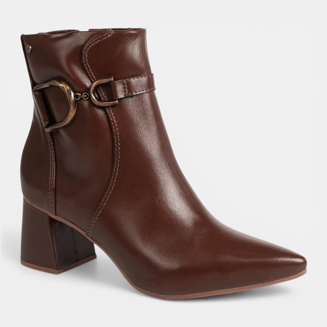 Bota Tanara Cano Curto Em Couro Marrom Marrom 3