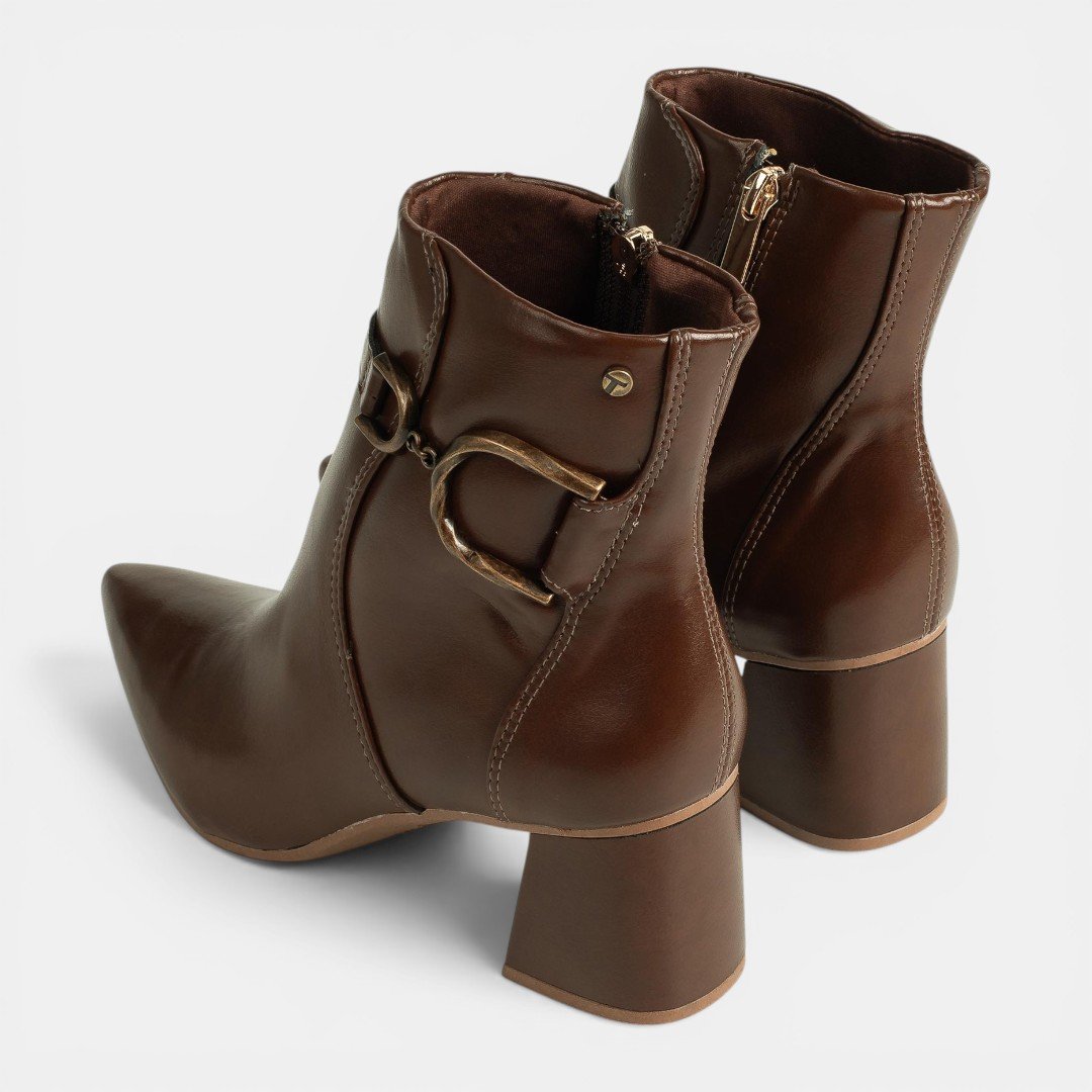 Bota Tanara Cano Curto Em Couro Marrom Marrom 7