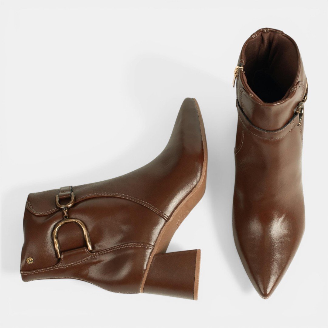 Bota Tanara Cano Curto Em Couro Marrom Marrom 8