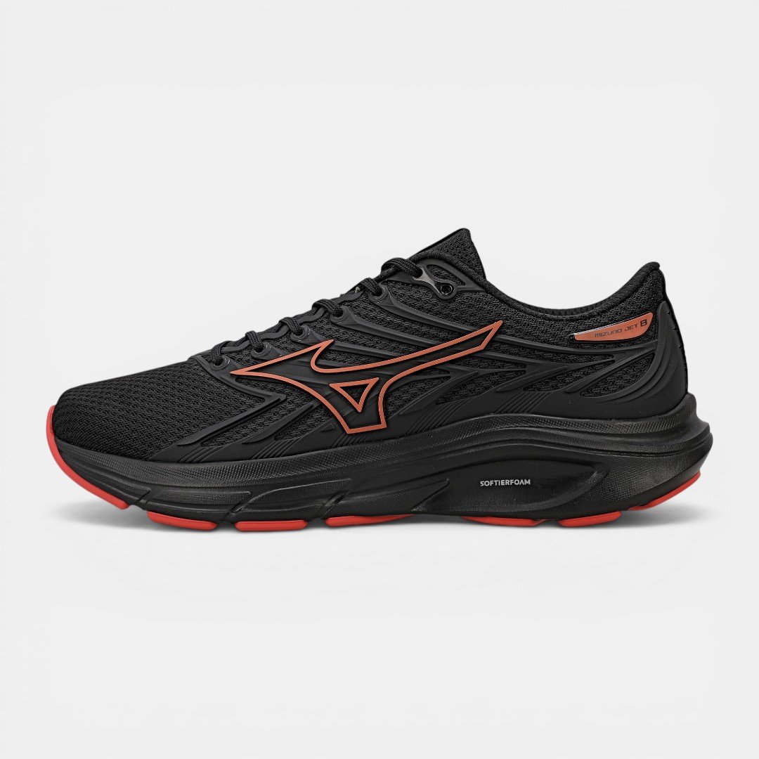 Tênis de Corrida Masculino Mizuno Jet 8 Preto com Vermelho