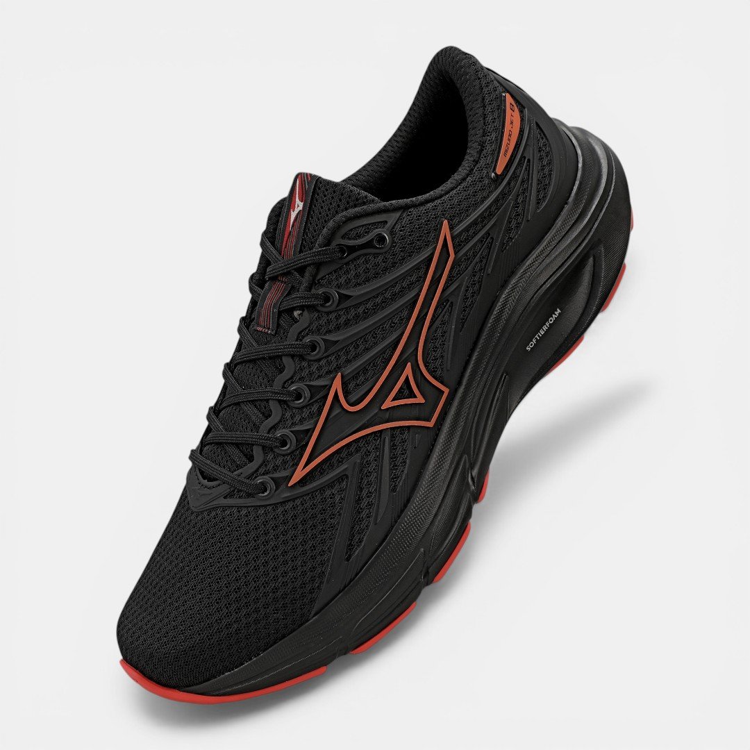 Tênis de Corrida Masculino Mizuno Jet 8 Preto com Vermelho Preto 2