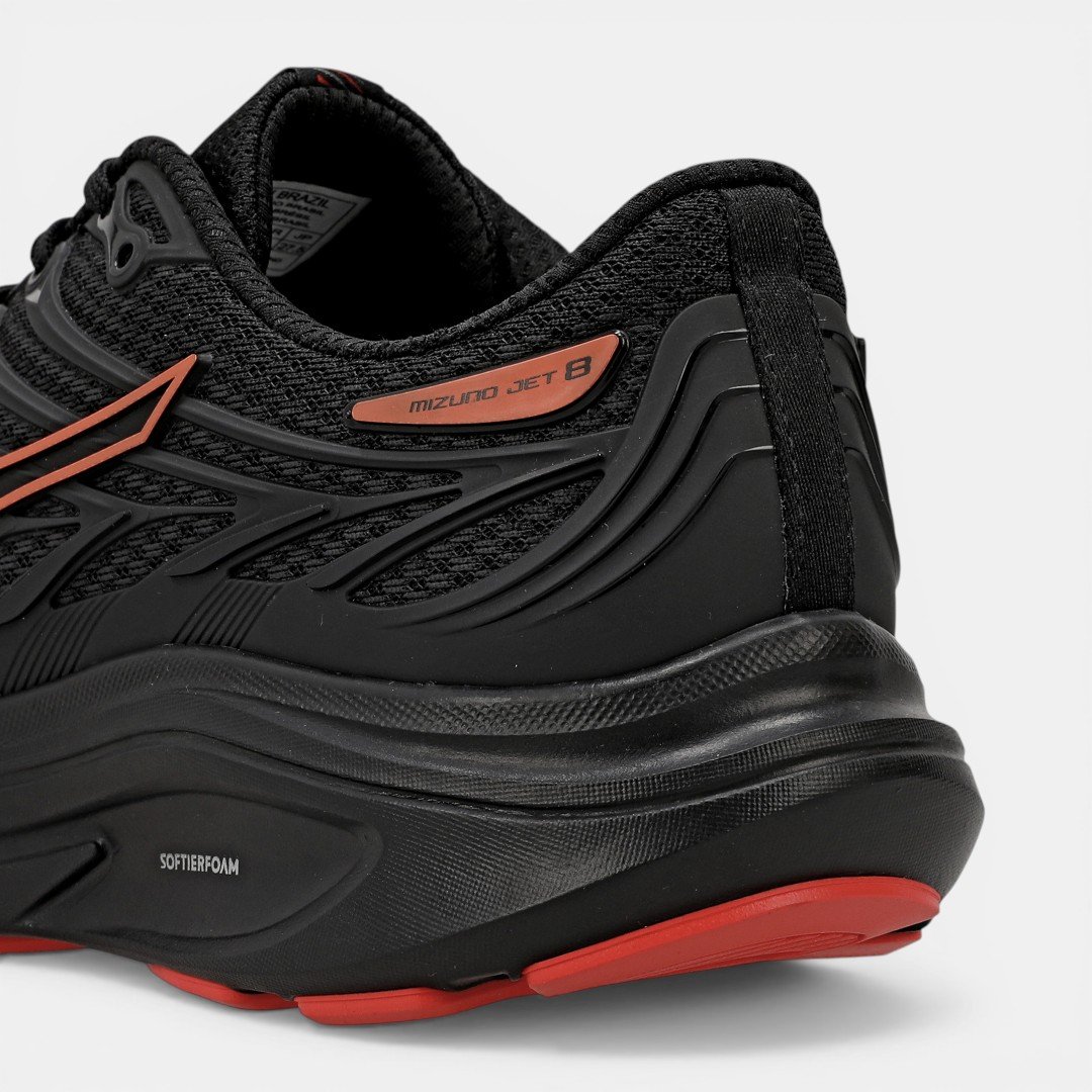 Tênis de Corrida Masculino Mizuno Jet 8 Preto com Vermelho Preto 8