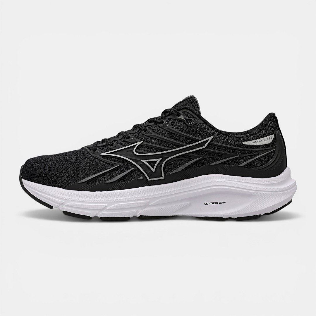 Tênis de Corrida Masculino Mizuno Jet 8 Preto com Prata