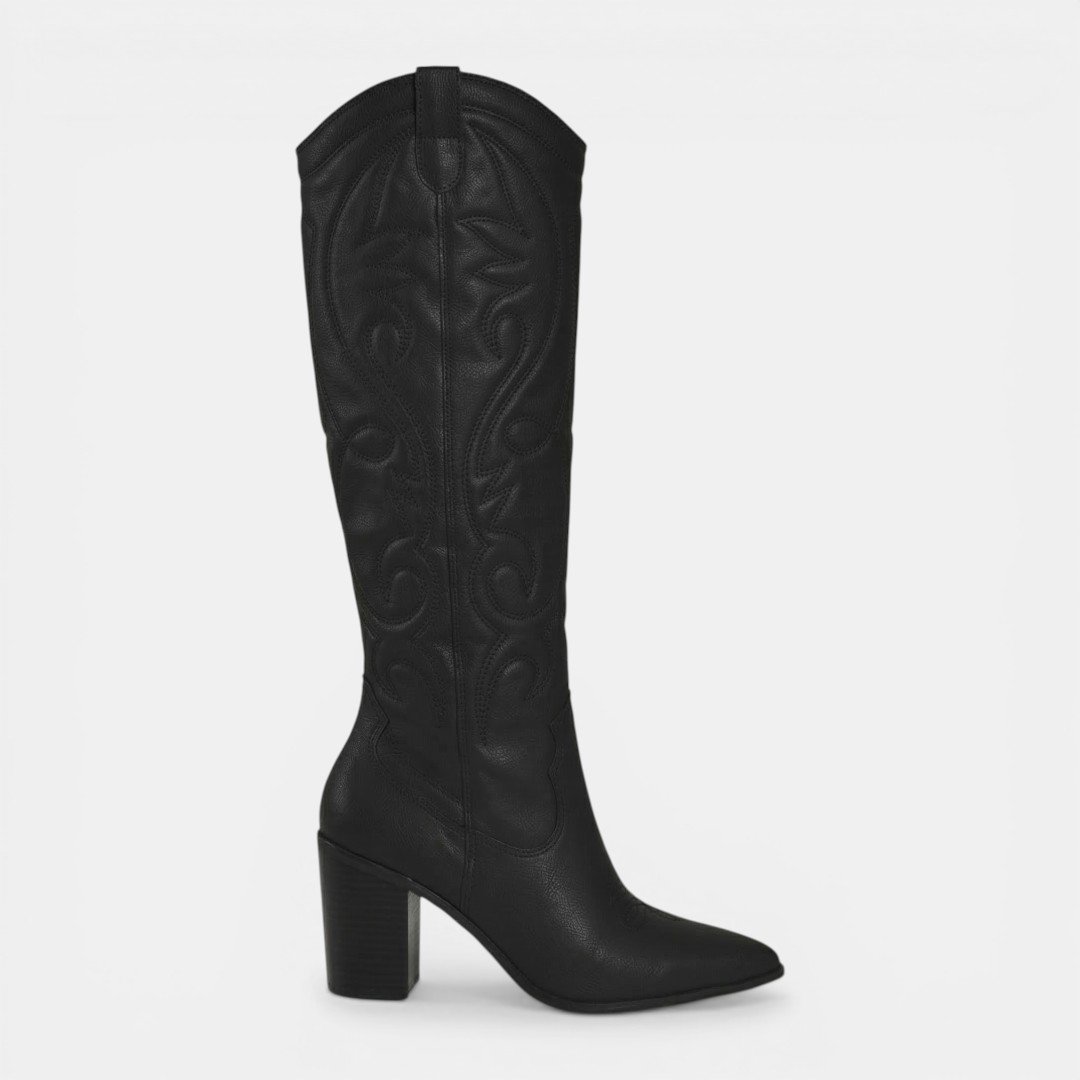 Bota Western Via Marte Cano Longo Em Couro Preta
