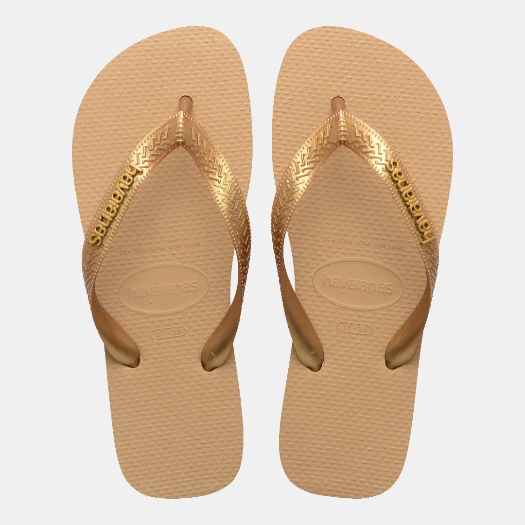 Chinelo Havaianas Top Logo Metálico Dourado