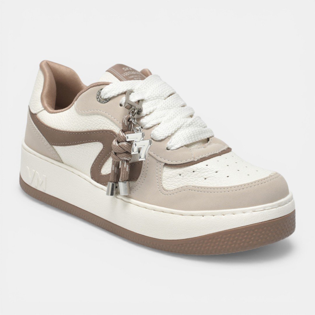 Tênis Via Marte Casual Feminino Com Pingente Bege Bege 2