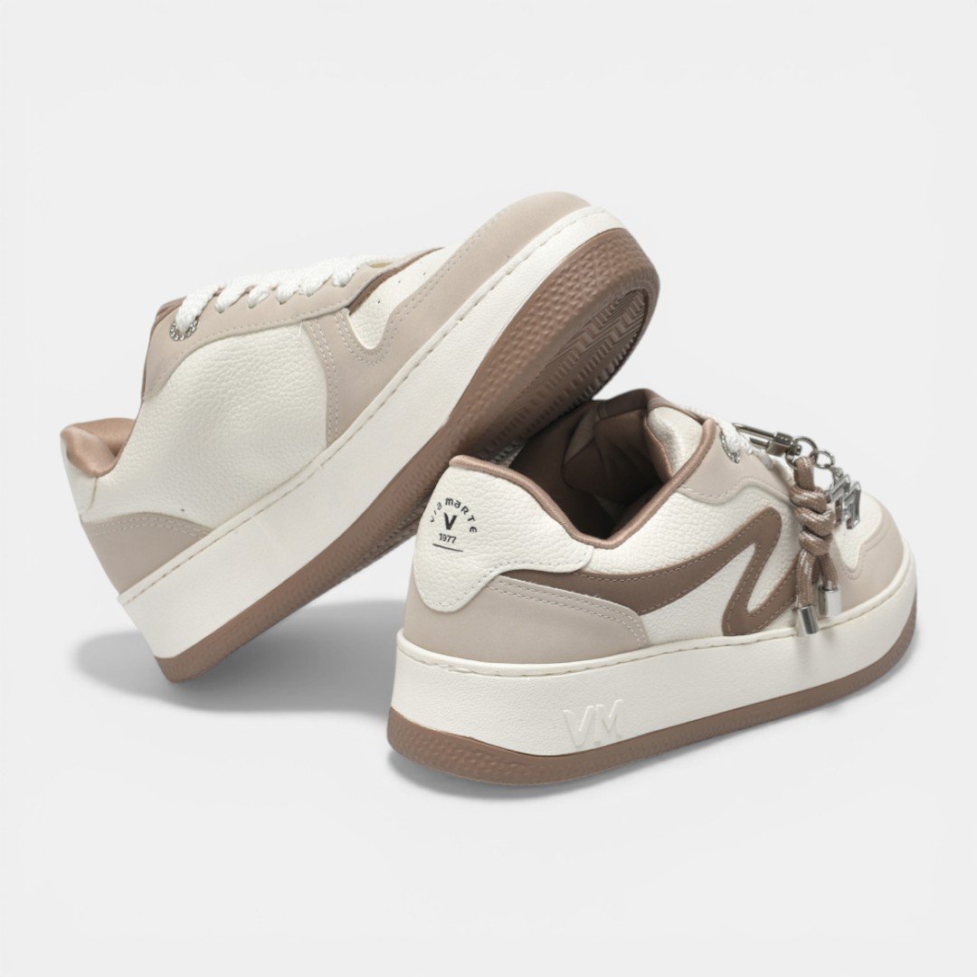 Tênis Via Marte Casual Feminino Com Pingente Bege Bege 4