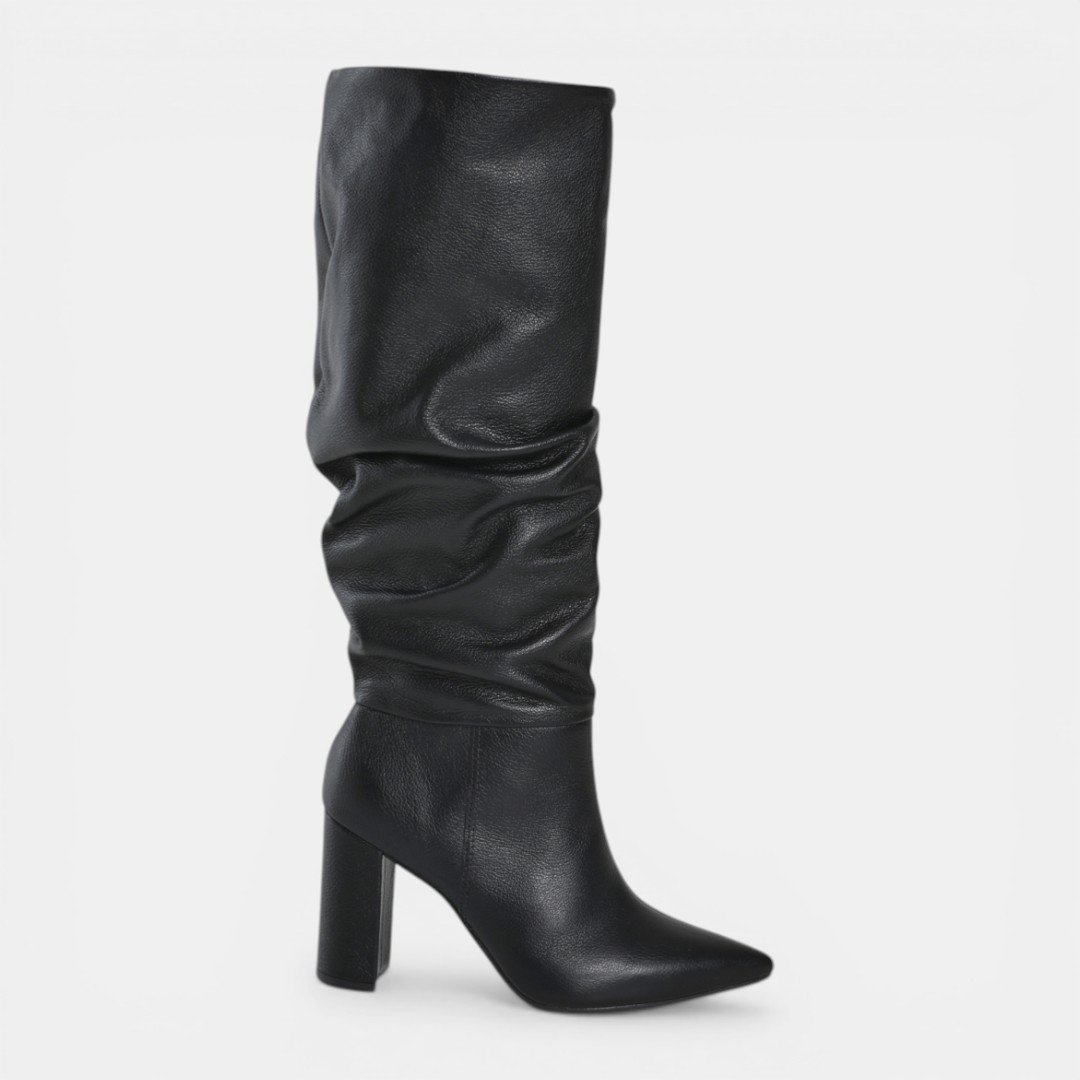 Bota Slouchy Via Marte De Couro Preto