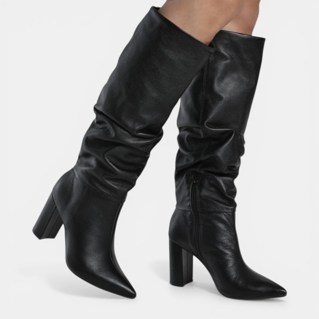 Bota Slouchy Via Marte De Couro Preto Preto 3