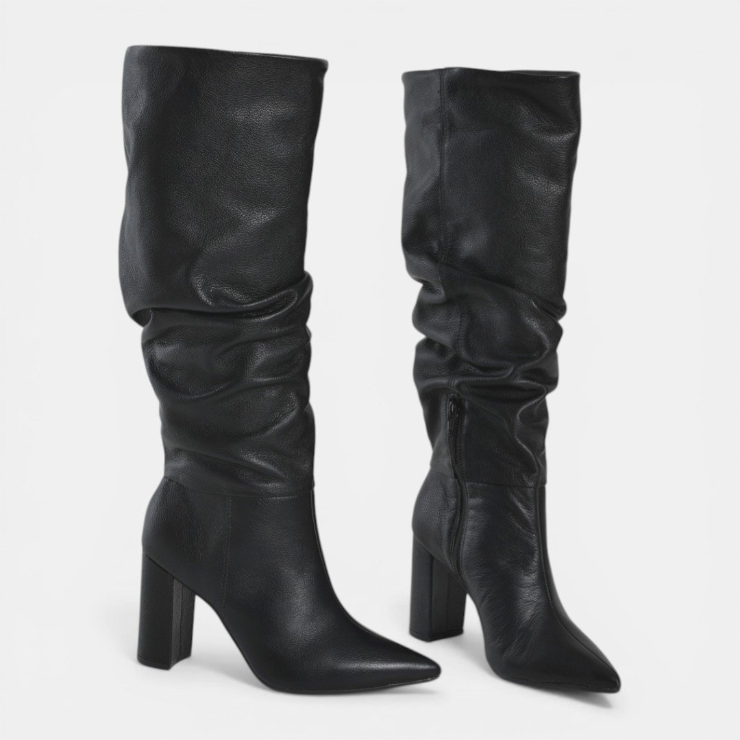 Bota Slouchy Via Marte De Couro Preto Preto 5