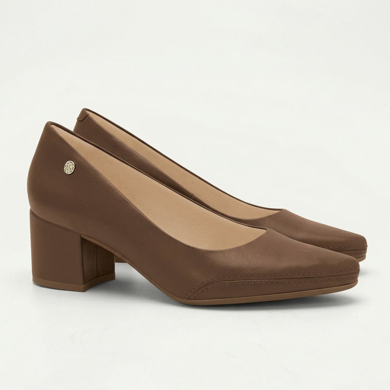 Scarpin Ramarim Total Comfort Salto Bloco Em Couro Marrom Marrom 2