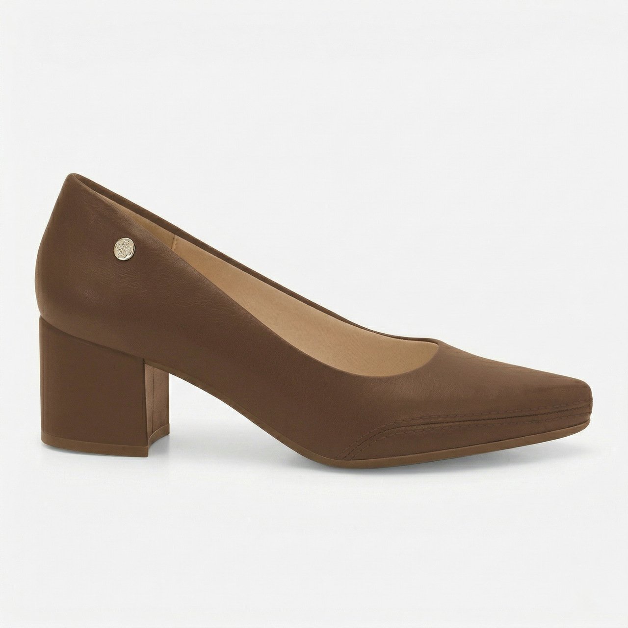 Scarpin Ramarim Total Comfort Salto Bloco Em Couro Marrom