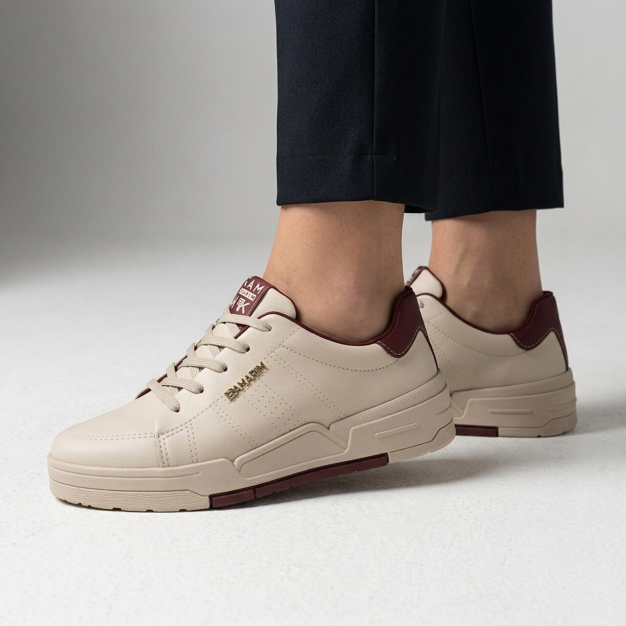 Tênis Ramarim Casual Off White com Vinho Bege 2