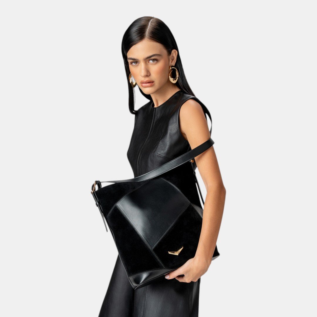 Bolsa Shoulder Via Marte Grande Preta Preto 6