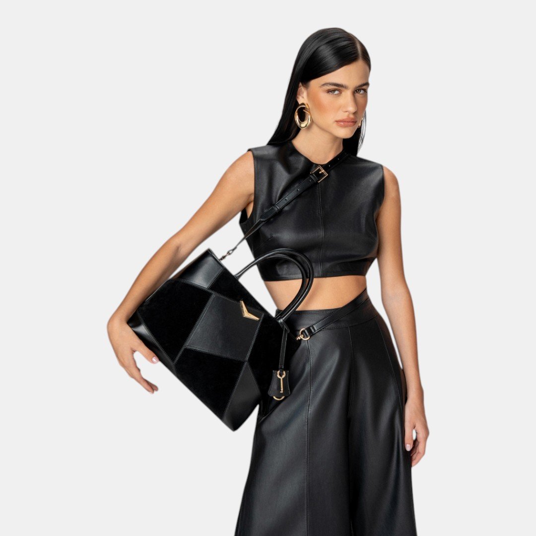 Bolsa Tote Via Marte Grande Preto Preto 5