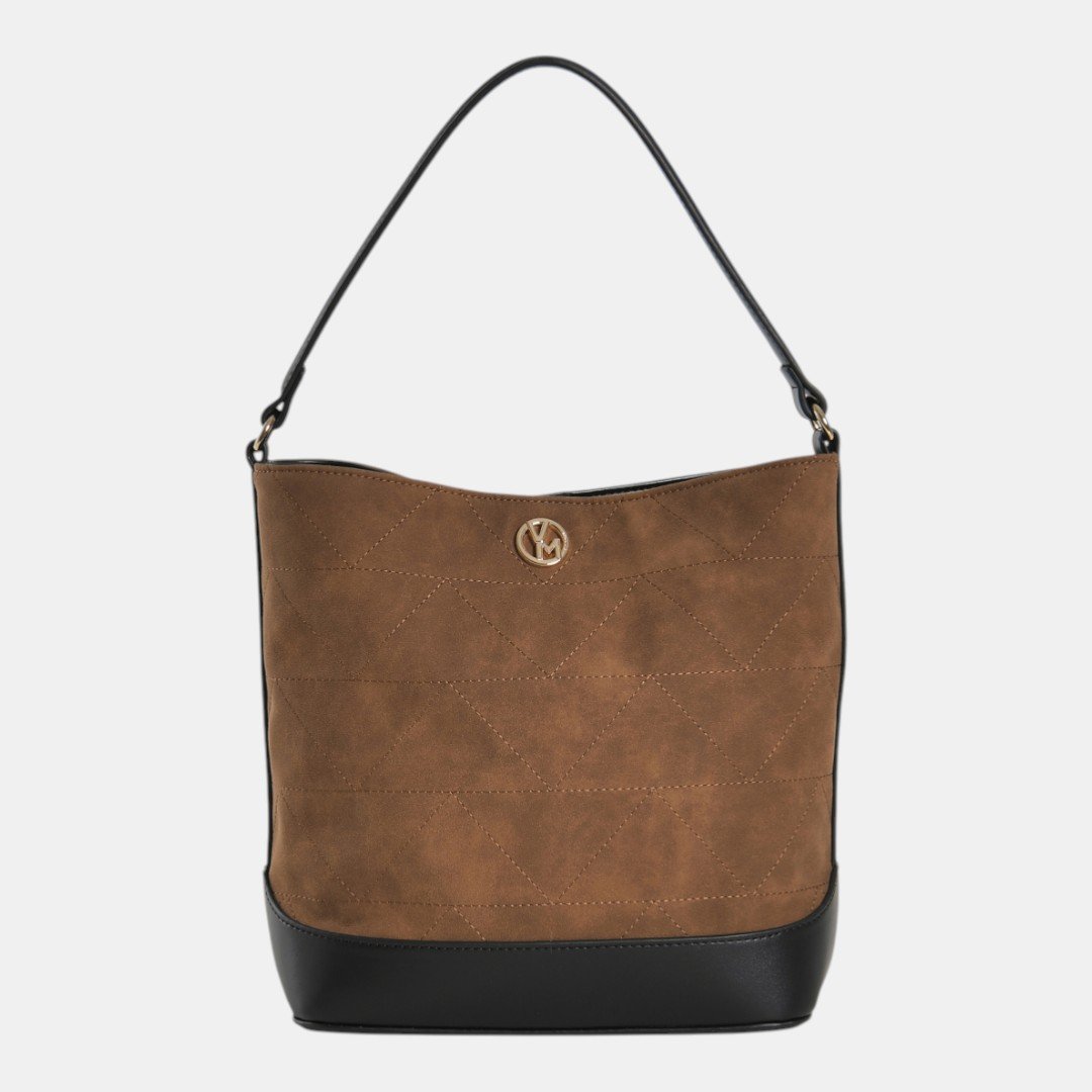 Bolsa Shoulder Via Marte Grande Caramelo com Preto
