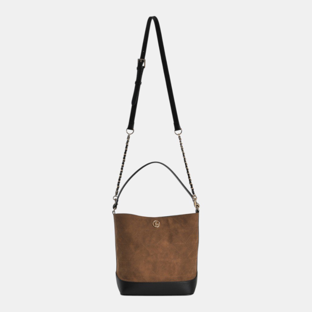 Bolsa Shoulder Via Marte Grande Caramelo com Preto Marrom 3