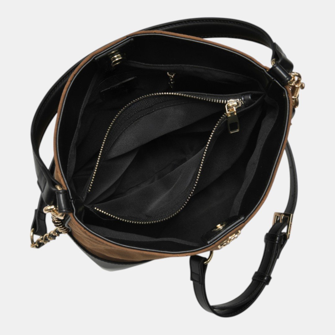 Bolsa Shoulder Via Marte Grande Caramelo com Preto Marrom 4