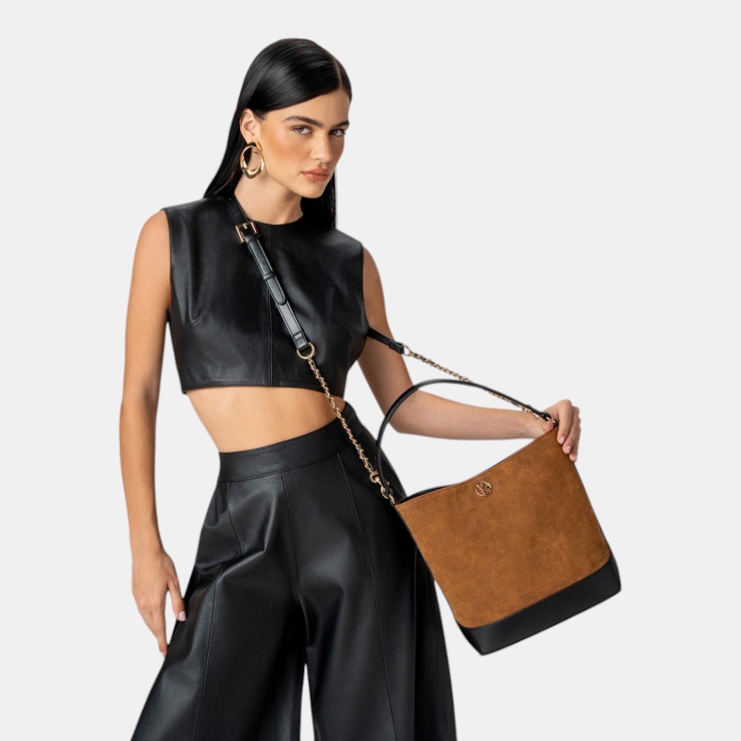 Bolsa Shoulder Via Marte Grande Caramelo com Preto Marrom 5