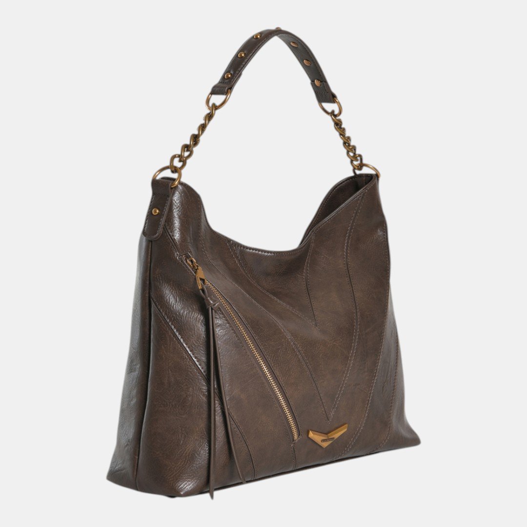 Bolsa Hobo Via Marte Grande Marrom Escuro Bege 2