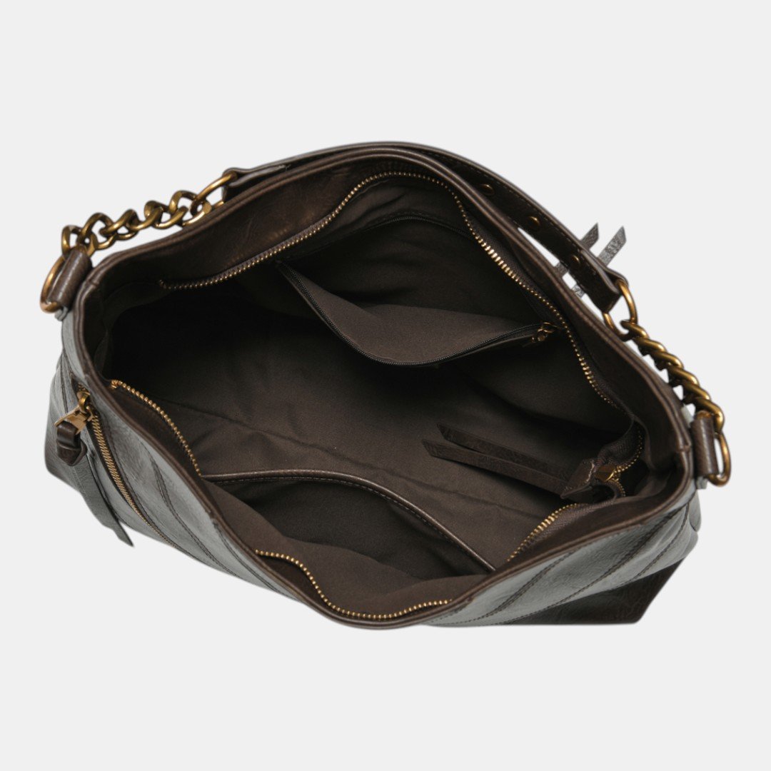Bolsa Hobo Via Marte Grande Marrom Escuro Bege 3