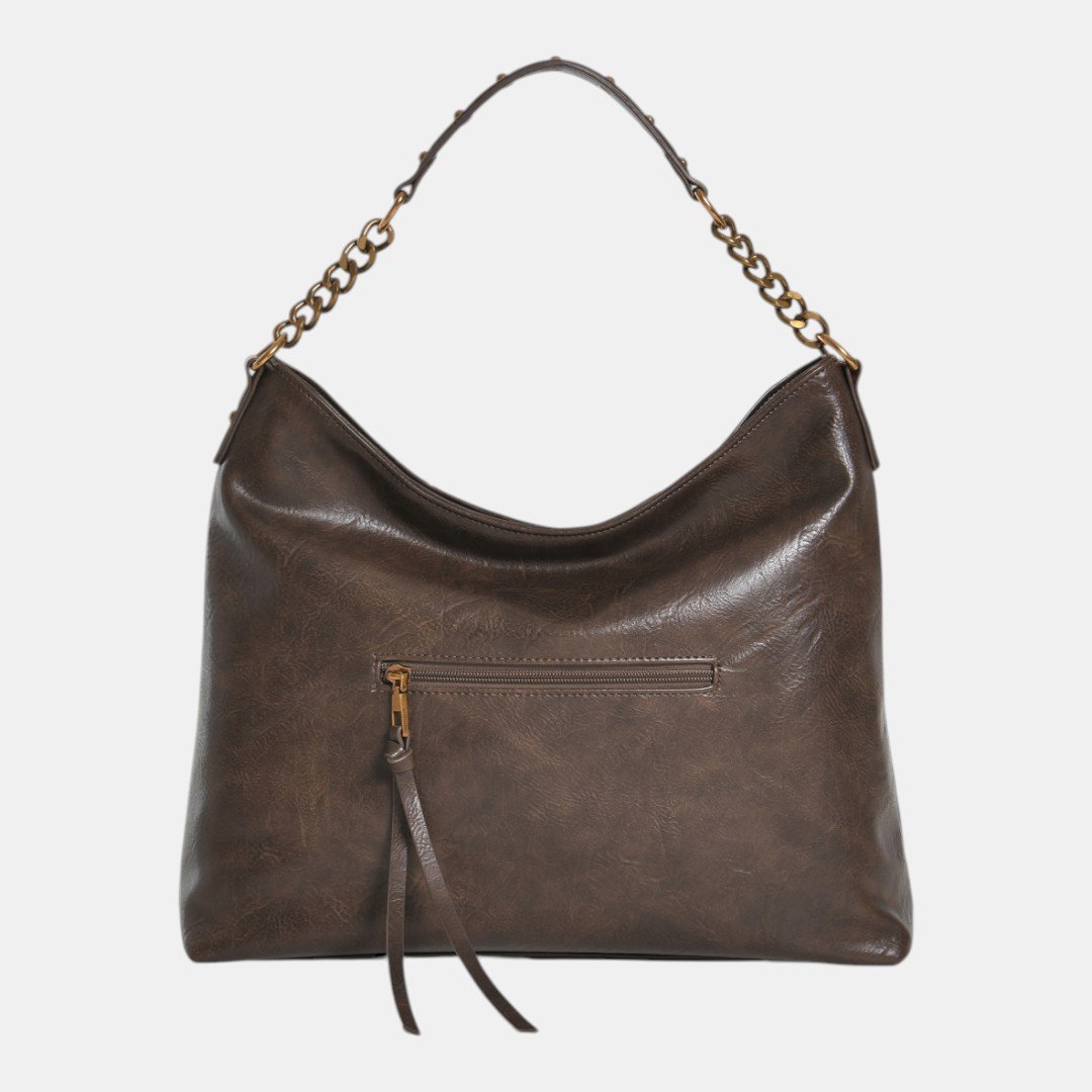 Bolsa Hobo Via Marte Grande Marrom Escuro Bege 5