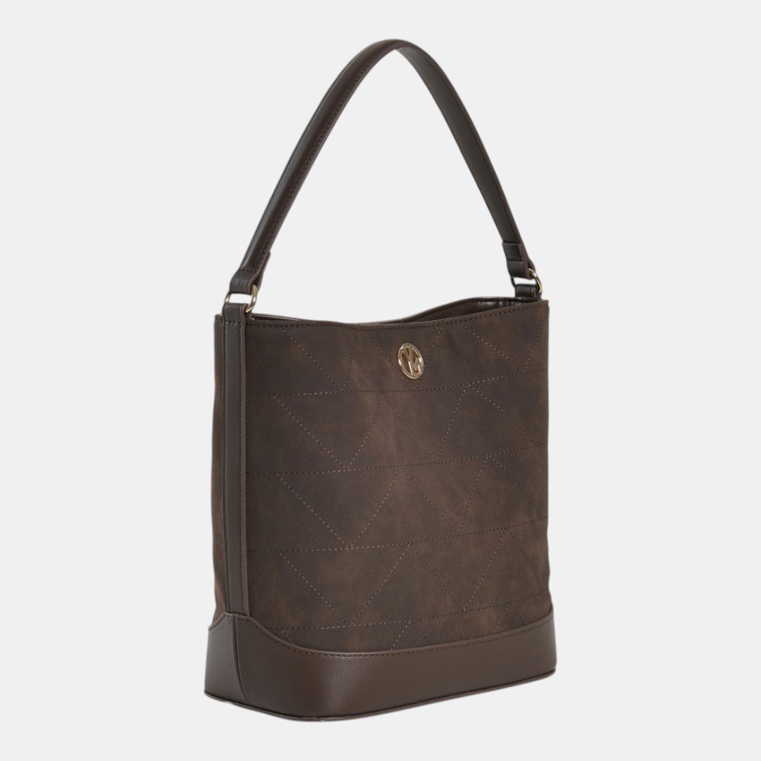 Bolsa Shoulder Via Marte Grande Marrom Bege 2