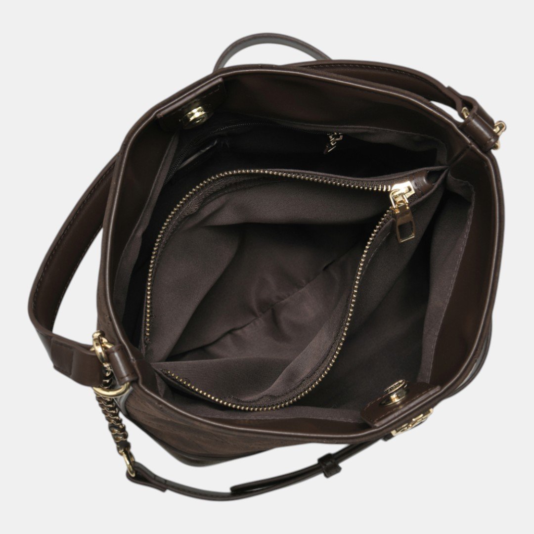 Bolsa Shoulder Via Marte Grande Marrom Bege 4