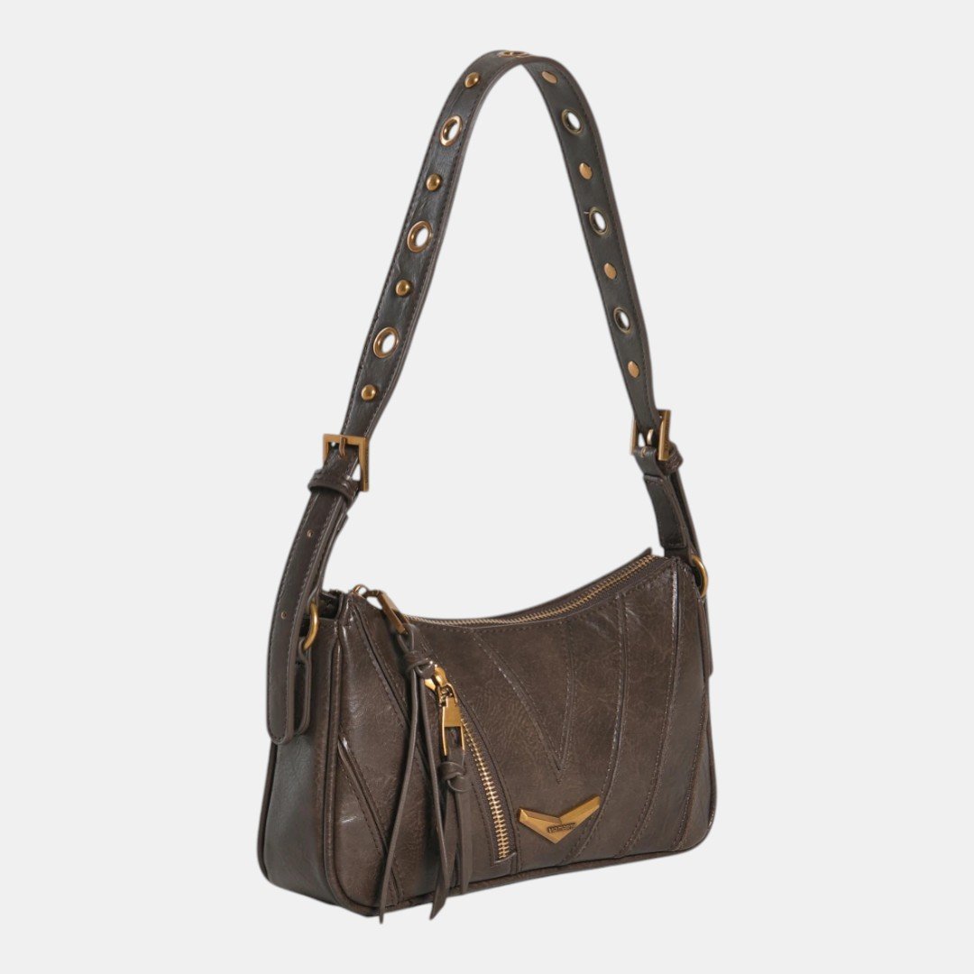 Bolsa Shoulder Via Marte Pequena Marrom Escuro Branco 2