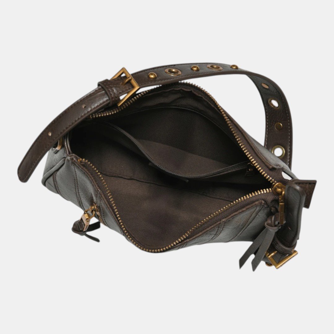 Bolsa Shoulder Via Marte Pequena Marrom Escuro Branco 3