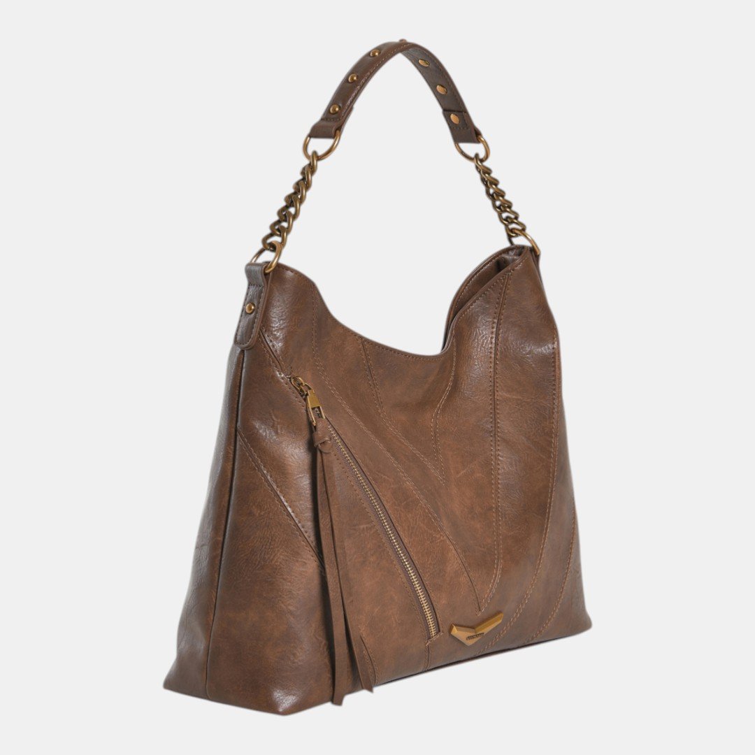 Bolsa Hobo Via Marte Grande Marrom Bege 2