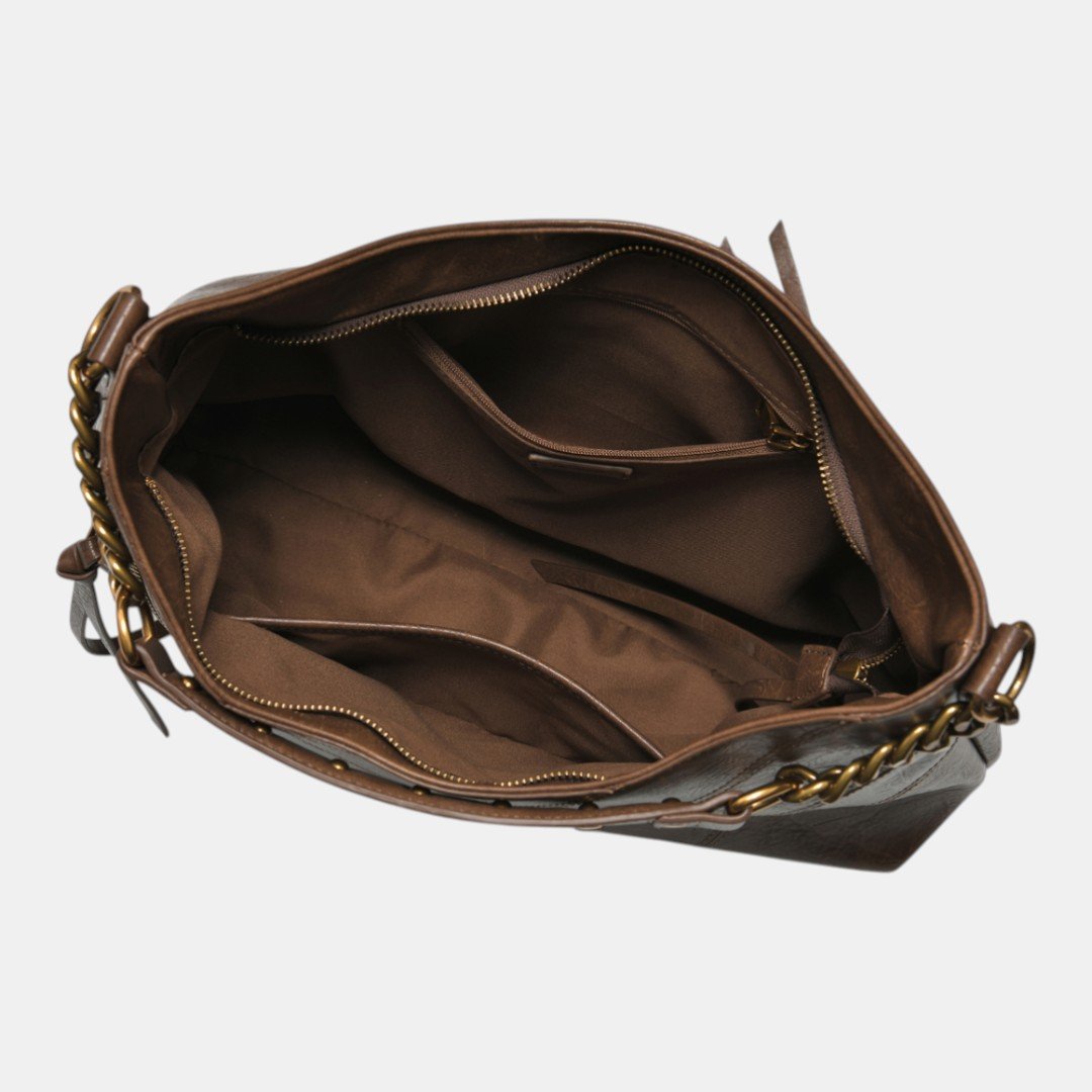 Bolsa Hobo Via Marte Grande Marrom Bege 3