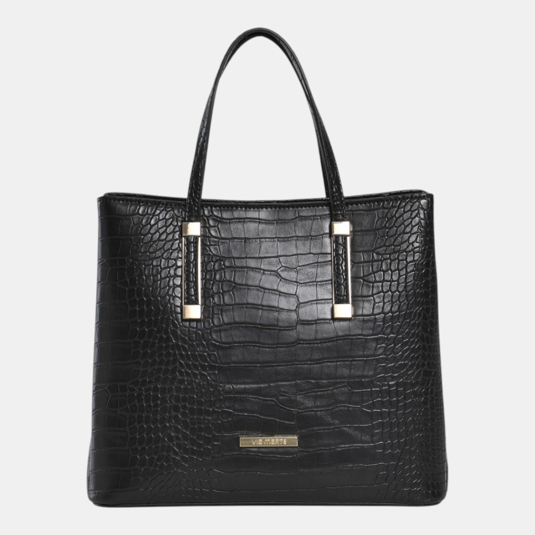 Bolsa Tote Via Marte Grande Croco Preto