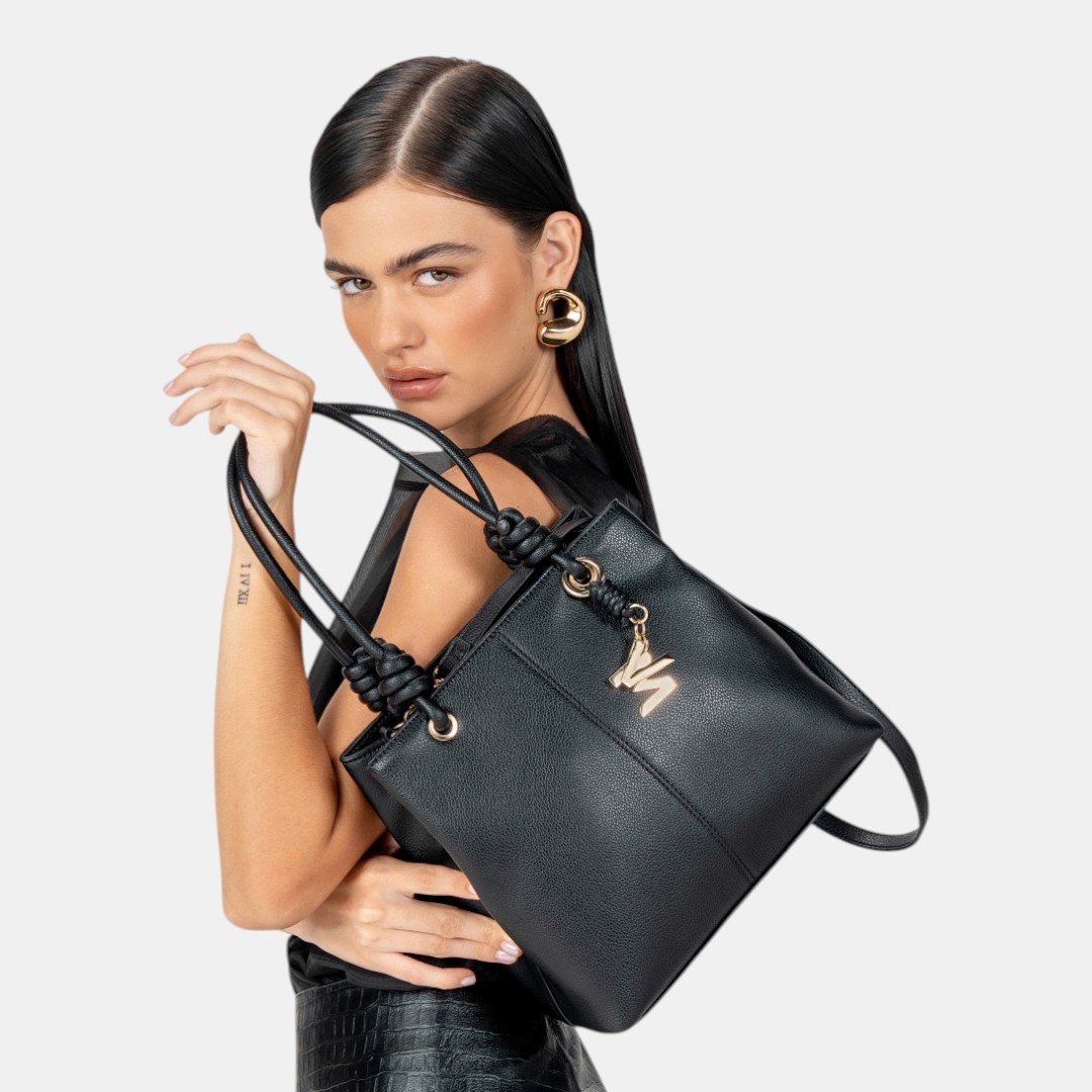 Bolsa Shoulder Via Marte Média Preta Preto 3