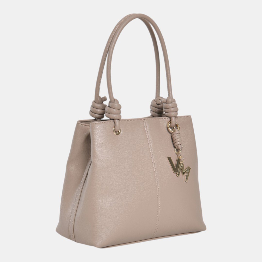 Bolsa Shoulder Via Marte Média Cinza Bege 2
