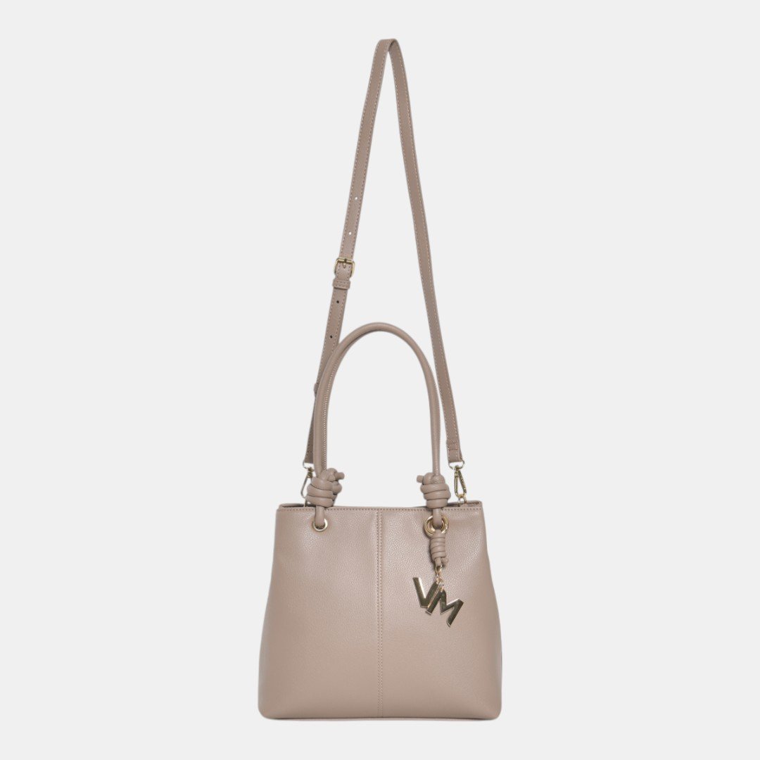 Bolsa Shoulder Via Marte Média Cinza Bege 3