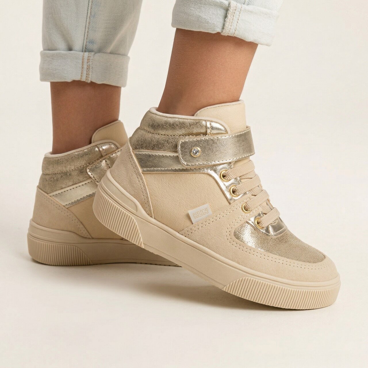 Tênis Klin Sky Cano Alto Infantil Metalizado Off White Bege/Dourado 2