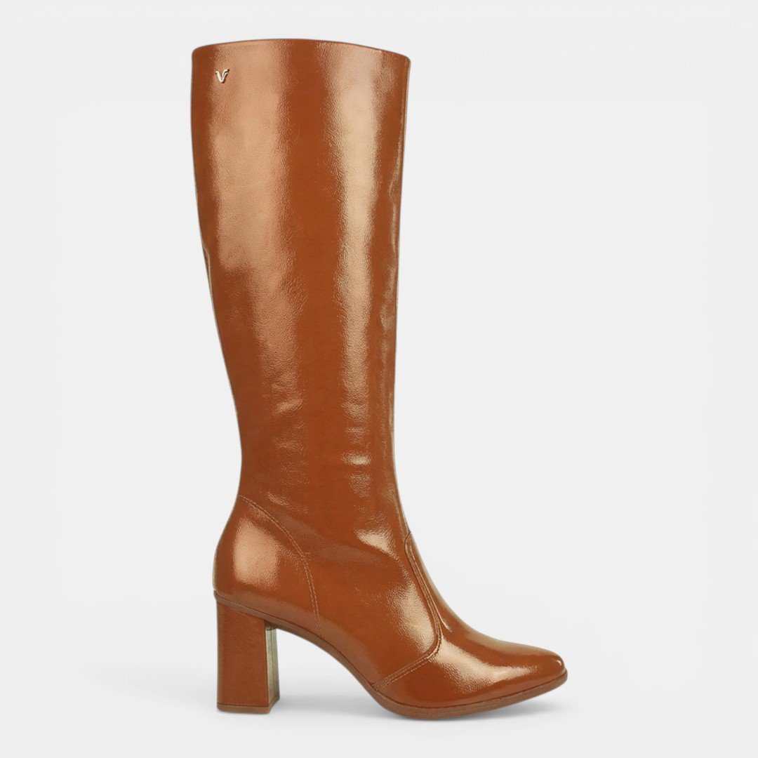 Bota Mississipi Cano Longo Salto Bloco Caramelo