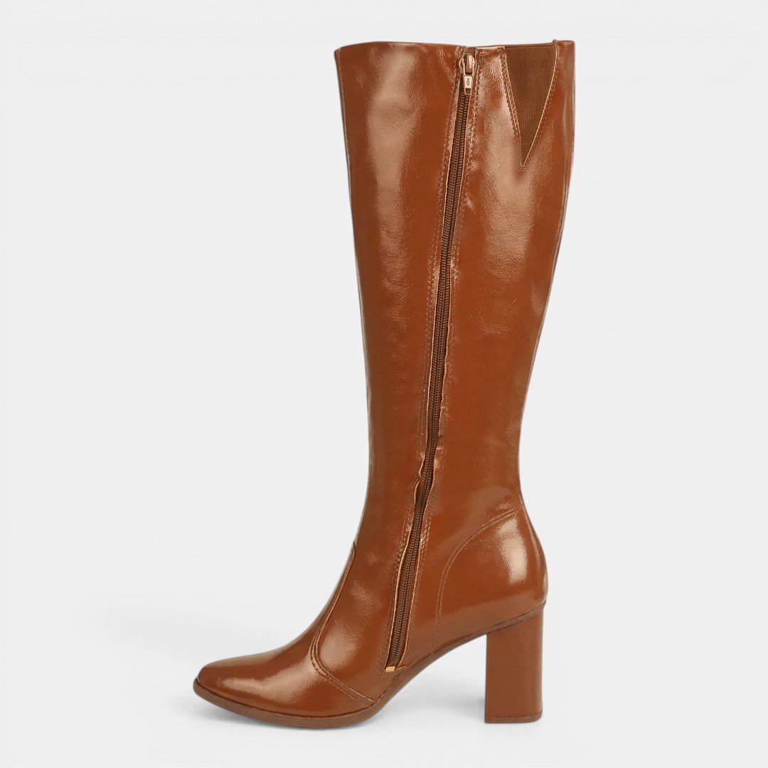 Bota Mississipi Cano Longo Salto Bloco Caramelo Marrom 3