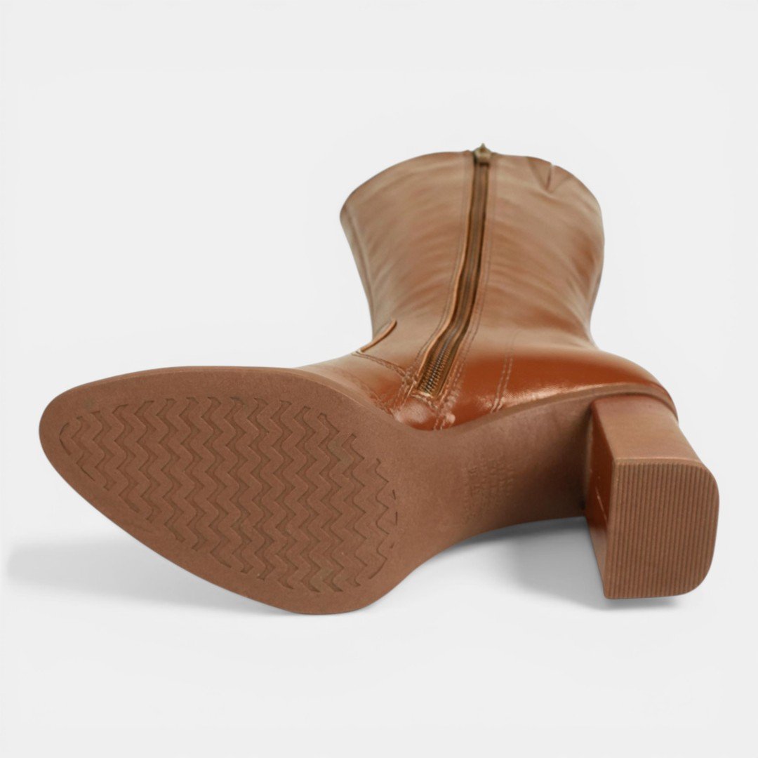 Bota Mississipi Cano Longo Salto Bloco Caramelo Marrom 4