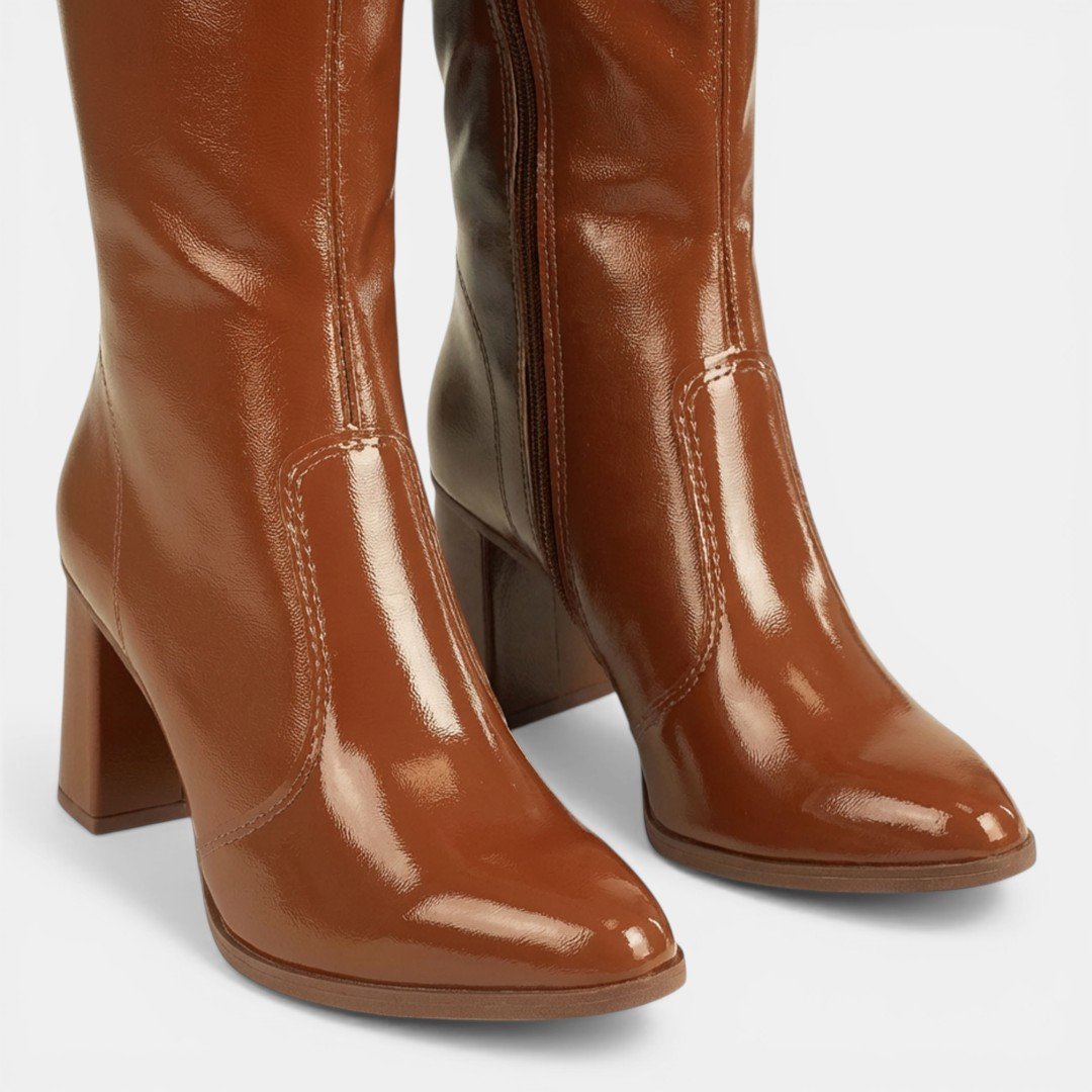Bota Mississipi Cano Longo Salto Bloco Caramelo Marrom 5