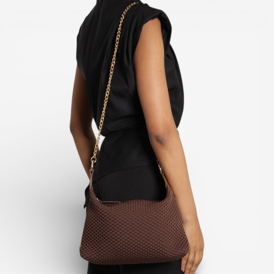 Bolsa Brizza Arrezo Pequena Knit Marrom Marrom 4